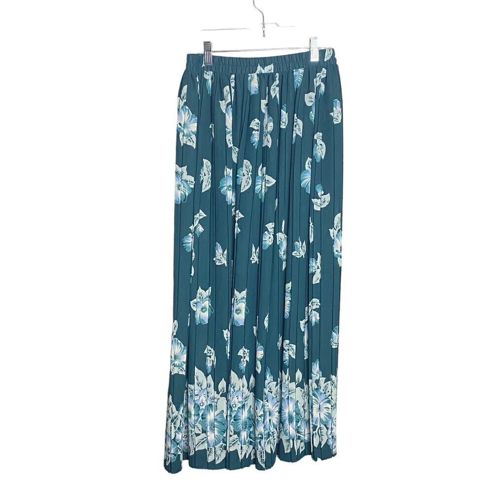Vintage Apart Blue Floral Full Pleated Skirt Dress Women Size Medium